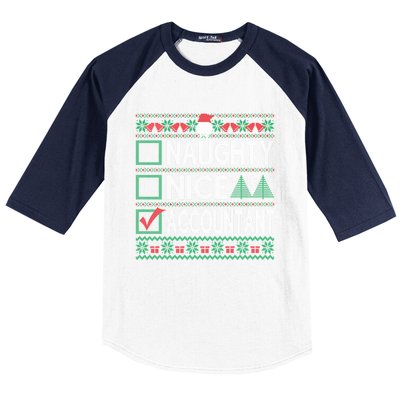 Naughty Nice Accountant Christmas List Ugly Sweater Party Gift Baseball Sleeve Shirt