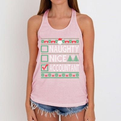 Naughty Nice Accountant Christmas List Ugly Sweater Party Gift Women's Knotted Racerback Tank