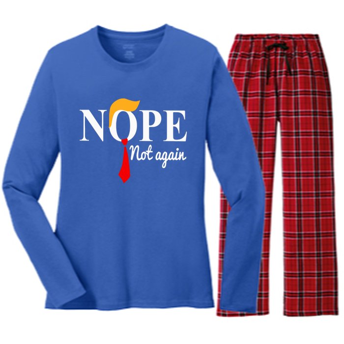 Nope Not Again Funny Trump Women's Long Sleeve Flannel Pajama Set 