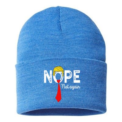 NOPE Not Again Funny Sarcastic Trump Statement USA Humor USA Sustainable Knit Beanie