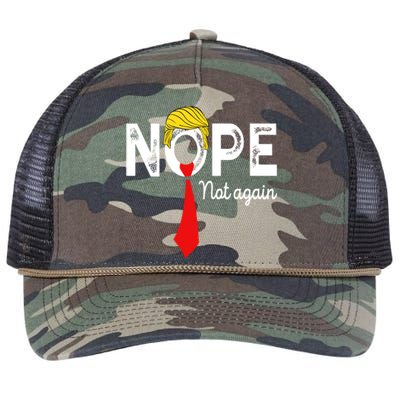 NOPE Not Again Funny Sarcastic Trump Statement USA Humor USA Retro Rope Trucker Hat Cap