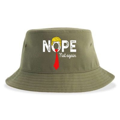 NOPE Not Again Funny Sarcastic Trump Statement USA Humor USA Sustainable Bucket Hat