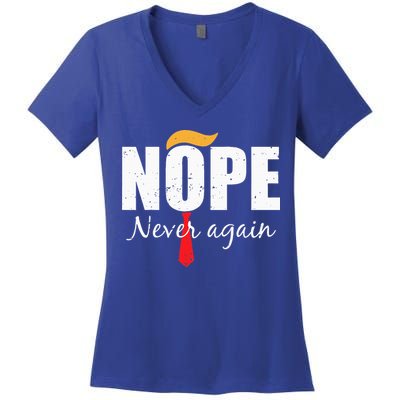 Nope Never Again Funny Trump Hair Women's V-Neck T-Shirt