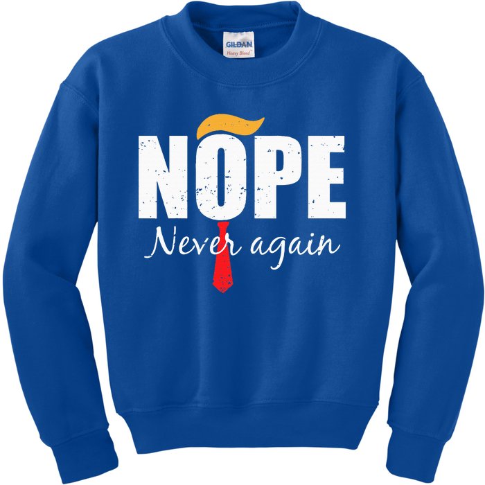 Nope Never Again Funny Trump Hair Kids Sweatshirt