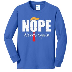 Nope Never Again Funny Trump Hair Kids Long Sleeve Shirt