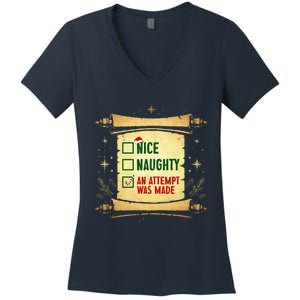 Nice Naughty An Attempt Was Made Christmas Funny Xmas List Women's V-Neck T-Shirt