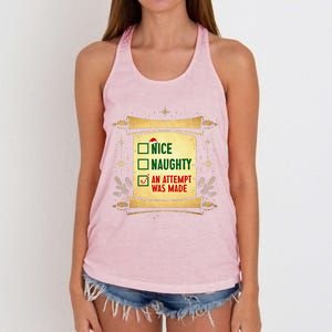 Nice Naughty An Attempt Was Made Christmas Funny Xmas List Women's Knotted Racerback Tank