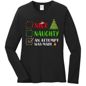 Nice Naughty An Attempt Was Made Christmas List Holiday Ladies Long Sleeve Shirt