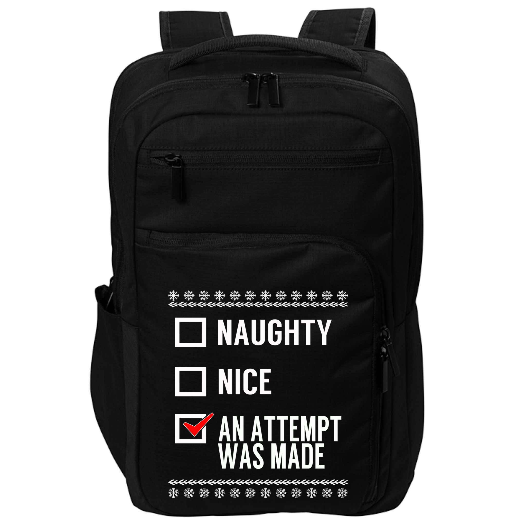 Naughty Nice An Attempt Was Made Christmas Checklist Gift Impact Tech Backpack
