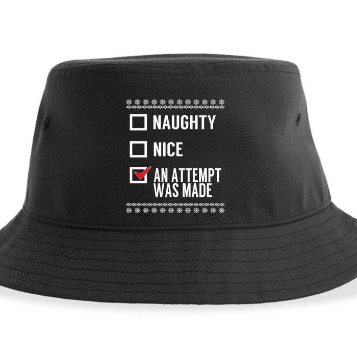 Naughty Nice An Attempt Was Made Christmas Checklist Gift Sustainable Bucket Hat