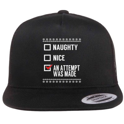 Naughty Nice An Attempt Was Made Christmas Checklist Gift Flatbill Hat