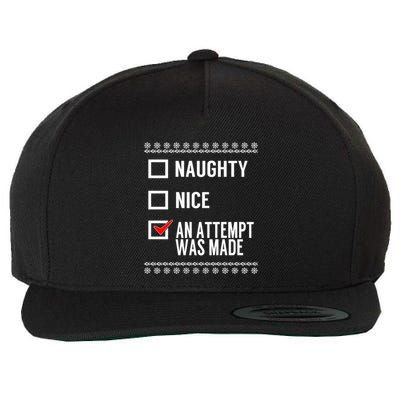 Naughty Nice An Attempt Was Made Christmas Checklist Gift Wool Snapback Cap
