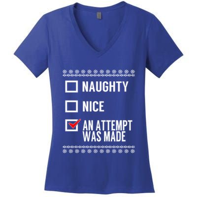 Naughty Nice An Attempt Was Made Christmas Checklist Gift Women's V-Neck T-Shirt