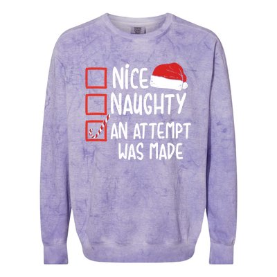 Naughty Nice An Attempt Was Made Christmas Funny Santa Hat Gift Colorblast Crewneck Sweatshirt