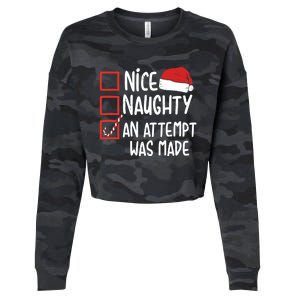 Naughty Nice An Attempt Was Made Christmas Funny Santa Hat Gift Cropped Pullover Crew