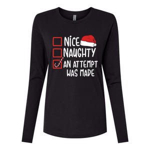 Naughty Nice An Attempt Was Made Christmas Funny Santa Hat Gift Womens Cotton Relaxed Long Sleeve T-Shirt