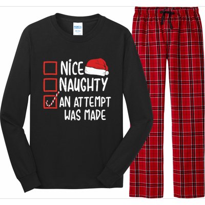 Naughty Nice An Attempt Was Made Christmas Funny Santa Hat Gift Long Sleeve Pajama Set