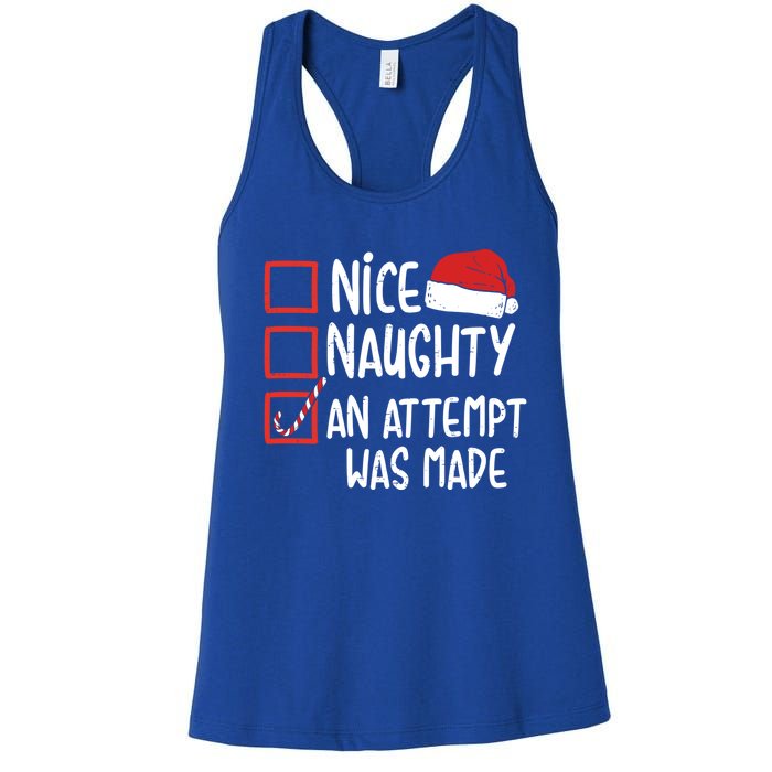 Naughty Nice An Attempt Was Made Christmas Funny Santa Hat Gift Women's Racerback Tank