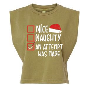 Naughty Nice An Attempt Was Made Christmas Funny Santa Hat Gift Garment-Dyed Women's Muscle Tee