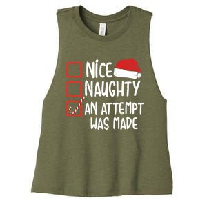 Naughty Nice An Attempt Was Made Christmas Funny Santa Hat Gift Women's Racerback Cropped Tank