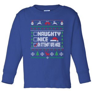 Naughty Nice An Attempt Was Made Ugly Xmas Gift Toddler Long Sleeve Shirt