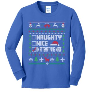 Naughty Nice An Attempt Was Made Ugly Xmas Gift Kids Long Sleeve Shirt