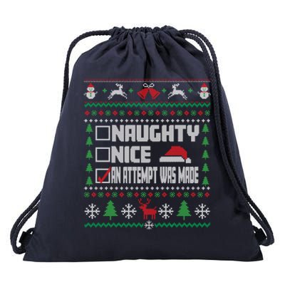 Naughty Nice An Attempt Was Made Ugly Xmas Gift Drawstring Bag