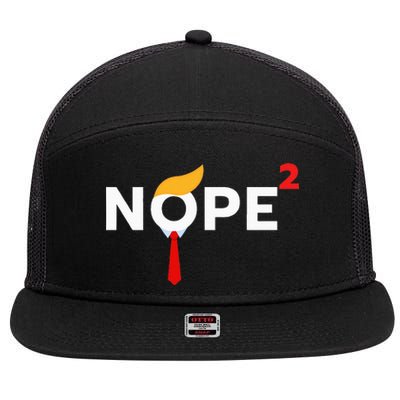 Nope Never Again Funny Trump Wig Political Costume Democrat 7 Panel Mesh Trucker Snapback Hat