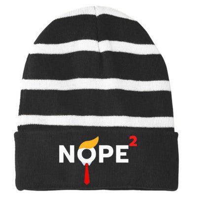 Nope Never Again Funny Trump Wig Political Costume Democrat Striped Beanie with Solid Band