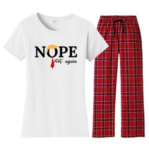 Nope Not Again Funny Trump Women's Flannel Pajama Set