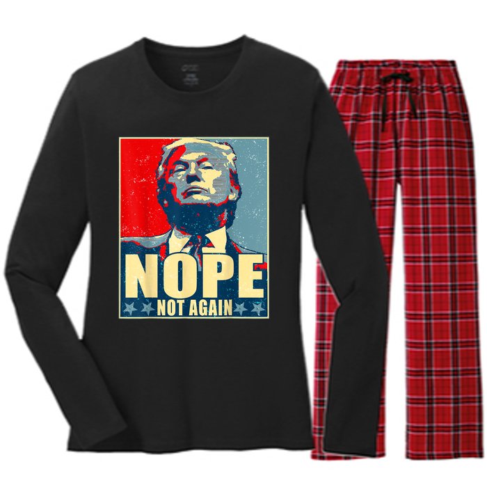 Nope Not Again Funny Trump Women's Long Sleeve Flannel Pajama Set 