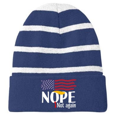 Nope Not Again Funny Trump Nope Not Again Trump Striped Beanie with Solid Band