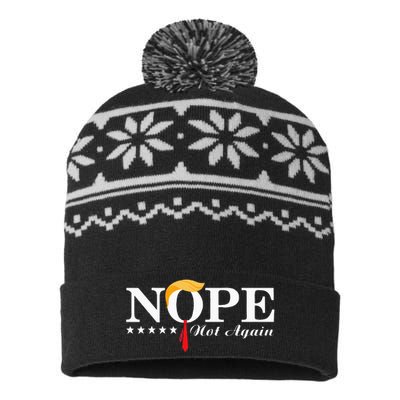 Nope Not Again Funny Trump Political Election 2024 USA-Made Snowflake Beanie