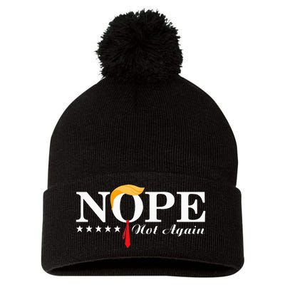 Nope Not Again Funny Trump Political Election 2024 Pom Pom 12in Knit Beanie