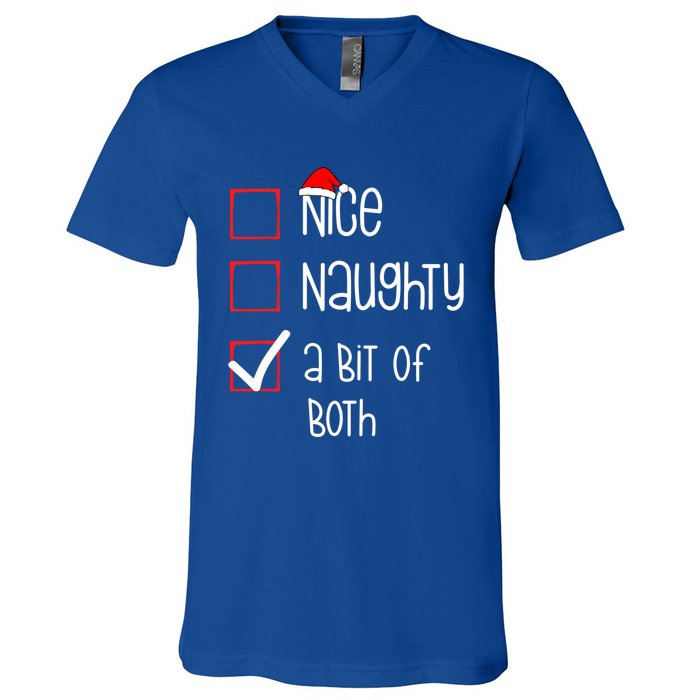 Nice Naughty A Bit Of Both Christmas List Xmas Santa Claus Gift V-Neck T-Shirt