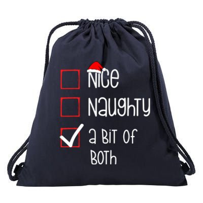 Nice Naughty A Bit Of Both Christmas List Xmas Santa Claus Gift Drawstring Bag