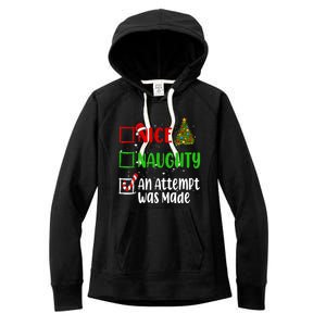 Nice Naughty An Attempt Was Made Christmas List Holiday Xmas Women's Fleece Hoodie