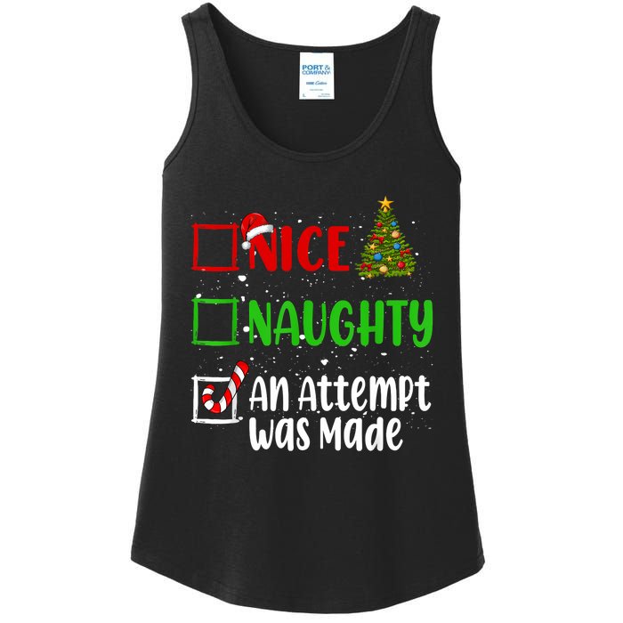 Nice Naughty An Attempt Was Made Christmas List Holiday Xmas Ladies Essential Tank