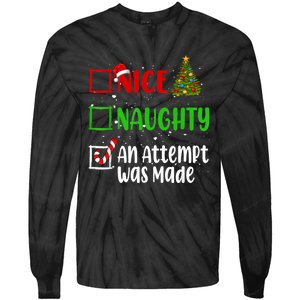 Nice Naughty An Attempt Was Made Christmas List Holiday Xmas Tie-Dye Long Sleeve Shirt