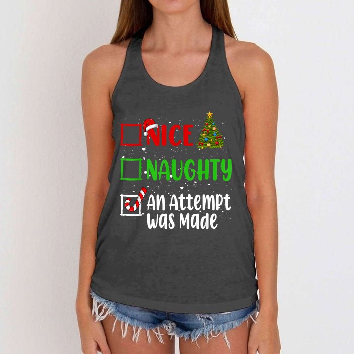 Nice Naughty An Attempt Was Made Christmas List Holiday Xmas Women's Knotted Racerback Tank