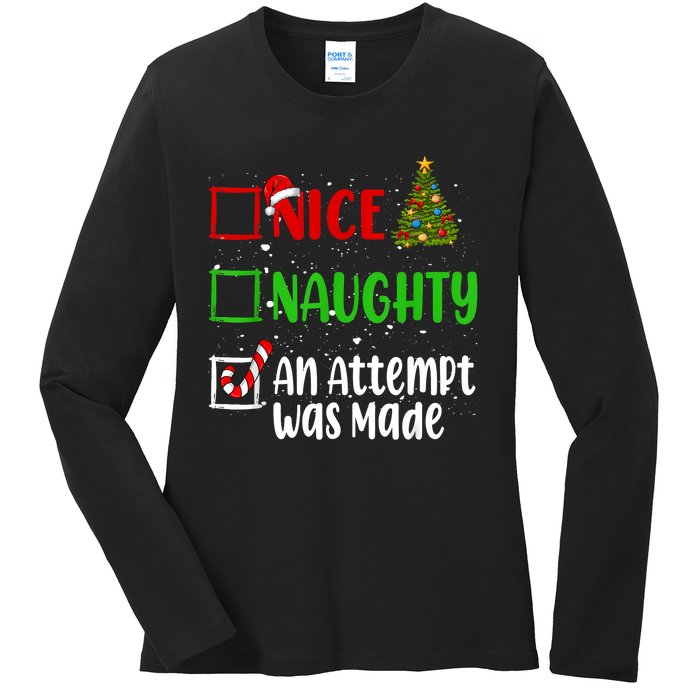 Nice Naughty An Attempt Was Made Christmas List Holiday Xmas Ladies Long Sleeve Shirt