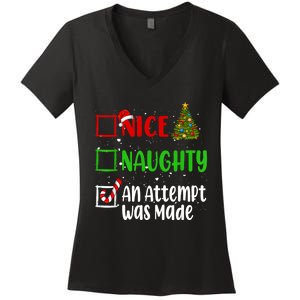 Nice Naughty An Attempt Was Made Christmas List Holiday Xmas Women's V-Neck T-Shirt