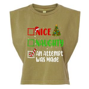 Nice Naughty An Attempt Was Made Christmas List Holiday Xmas Garment-Dyed Women's Muscle Tee