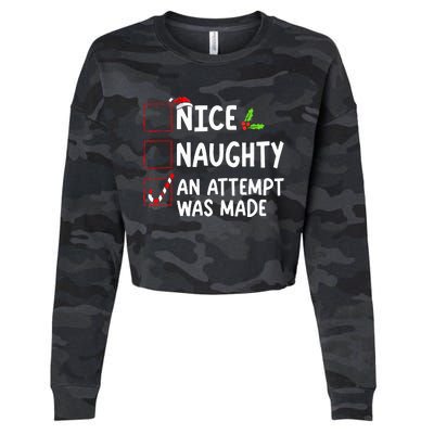 Nice Naughty An Attempt Was Made Christmas List  Cropped Pullover Crew