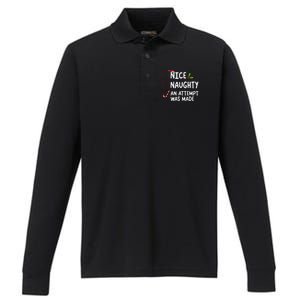 Nice Naughty An Attempt Was Made Christmas List  Performance Long Sleeve Polo