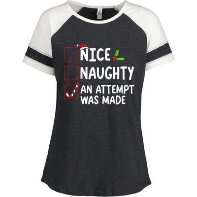 Nice Naughty An Attempt Was Made Christmas List  Enza Ladies Jersey Colorblock Tee