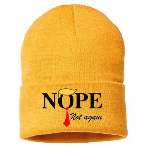 Nope Not Again Funny Trump Apparel Nope Not Again Trump Sustainable Knit Beanie