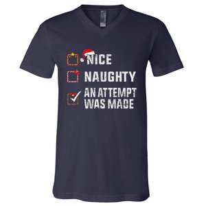 Nice Naughty An Attempt Was Made Christmas List Holiday Xmas V-Neck T-Shirt