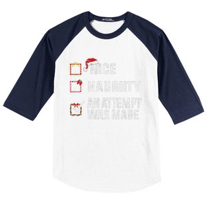 Nice Naughty An Attempt Was Made Christmas List Holiday Xmas Baseball Sleeve Shirt