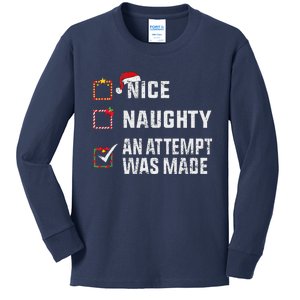 Nice Naughty An Attempt Was Made Christmas List Holiday Xmas Kids Long Sleeve Shirt